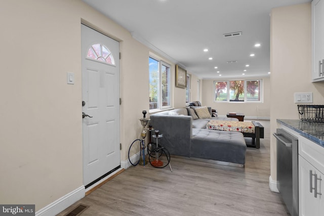 entrance foyer with light wood-type flooring