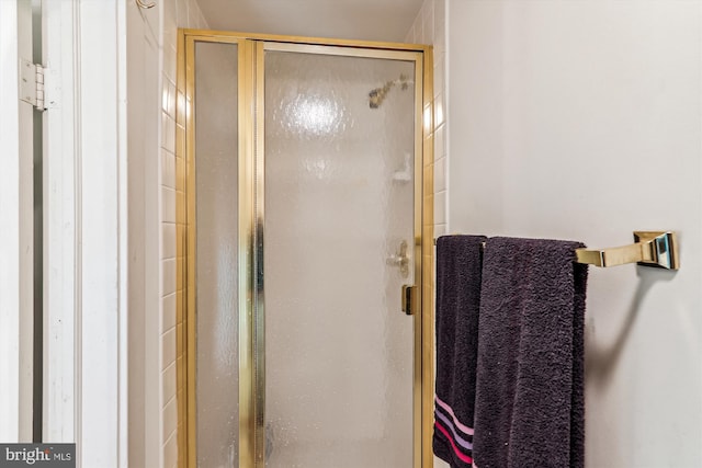 bathroom featuring a shower with door