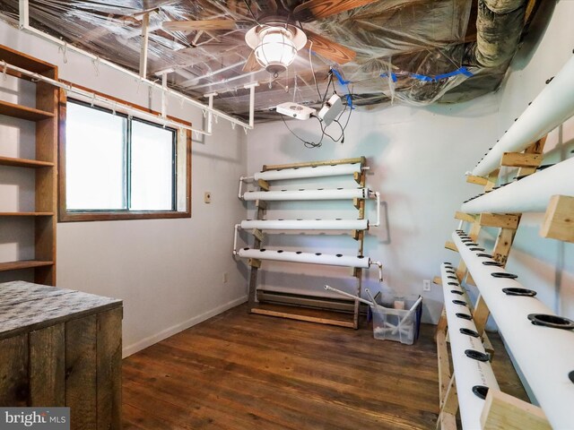 basement featuring dark wood-type flooring