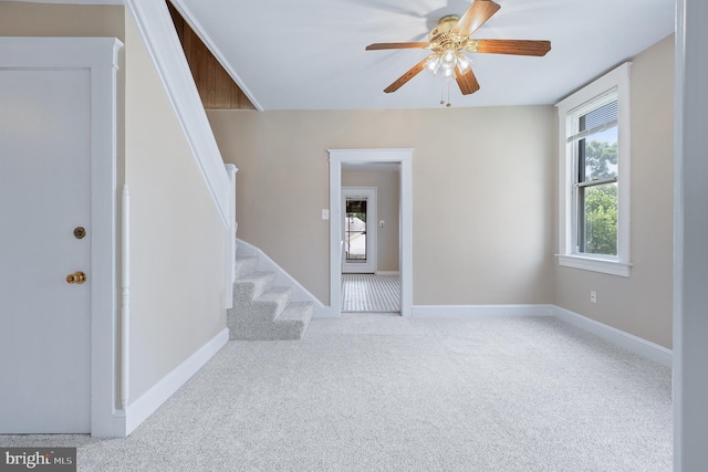 1722 Selma Ave, Halethorpe, MD 21227 - empty room with carpet flooring, a ceiling fan, and stairs