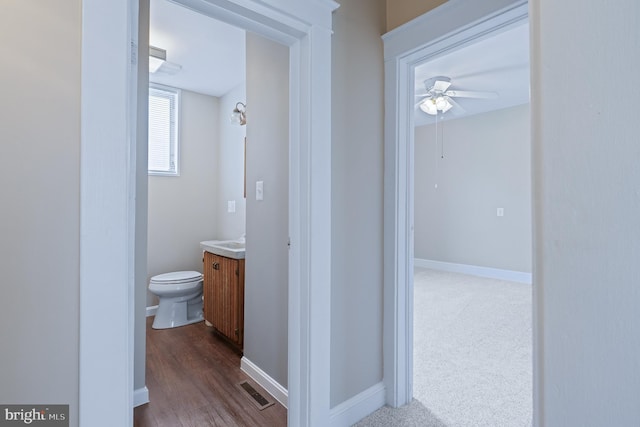 1722 Selma Ave, Halethorpe, MD 21227 - bathroom featuring vanity, ceiling fan, and wood finished floors