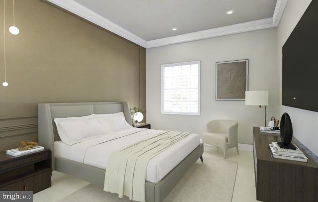 bedroom with ornamental molding