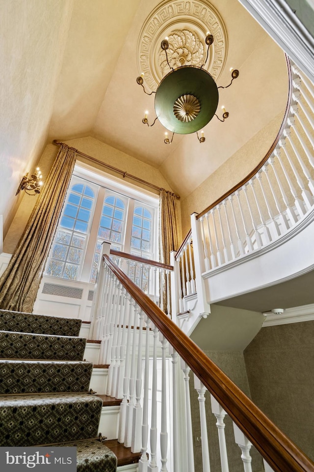 stairs with a towering ceiling