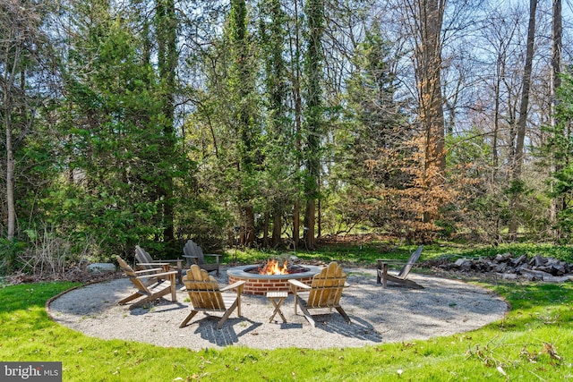 view of yard featuring a fire pit