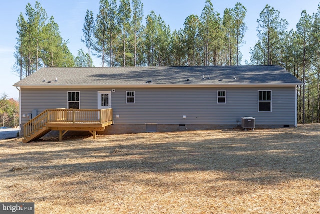 back of property featuring a wooden deck and central air condition unit