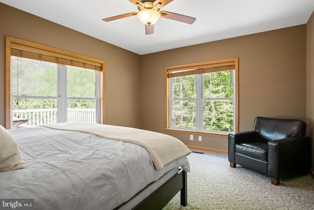 bedroom featuring carpet floors and ceiling fan