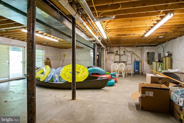 basement featuring water heater