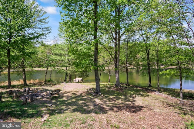 view of yard with a water view