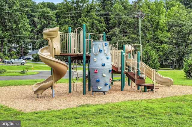 view of playground featuring a yard