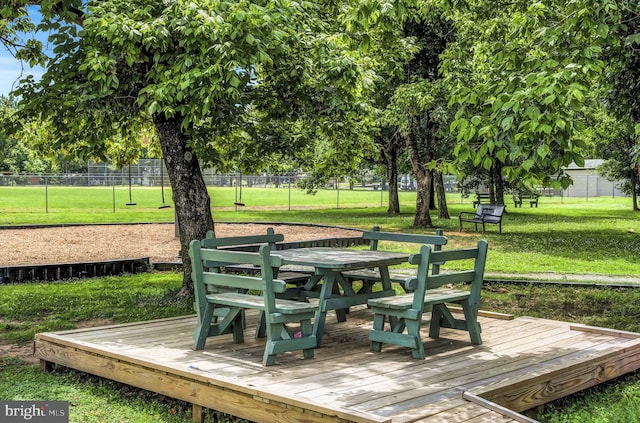 view of community with a lawn and a deck