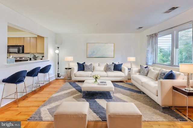 living room with light hardwood / wood-style floors