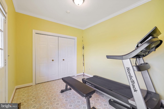 exercise room featuring crown molding and a wealth of natural light