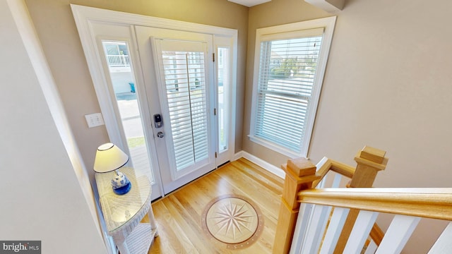 doorway featuring a healthy amount of sunlight and hardwood / wood-style flooring