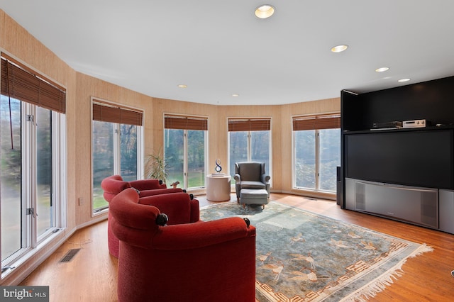 living room featuring light hardwood / wood-style floors and a healthy amount of sunlight