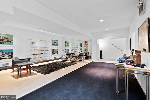 living room featuring dark hardwood / wood-style floors