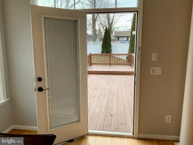 entryway with light hardwood / wood-style flooring and a wealth of natural light