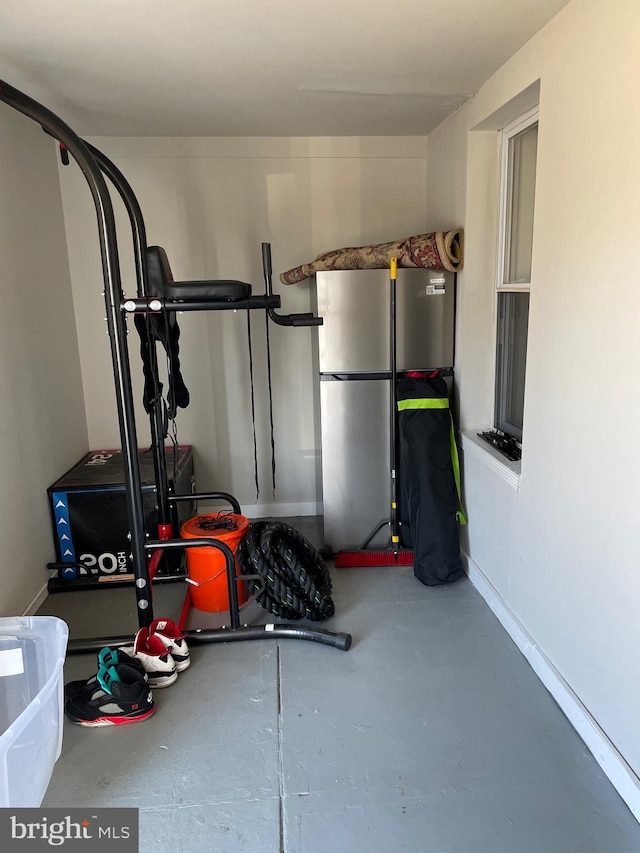 workout area with concrete flooring