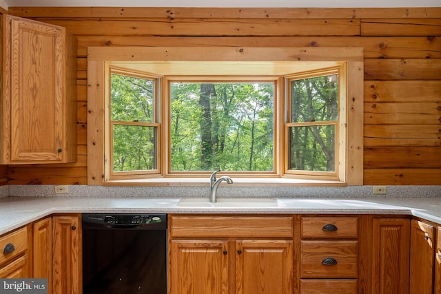 kitchen with sink, black dishwasher, and a wealth of natural light