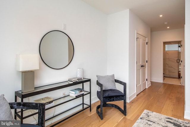 living area featuring light hardwood / wood-style floors