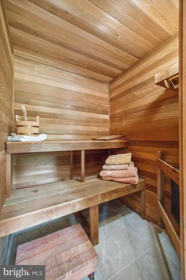 view of sauna featuring tile patterned flooring