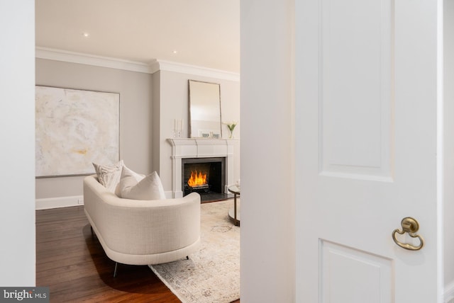 sitting room featuring crown molding and hardwood / wood-style floors