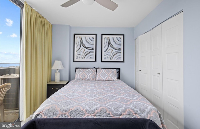 bedroom with a closet and ceiling fan