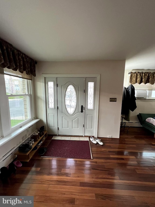 entryway with dark hardwood / wood-style flooring