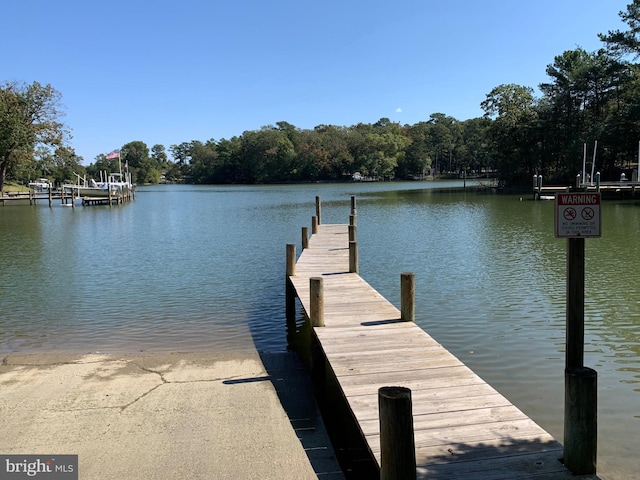 view of dock featuring a water view