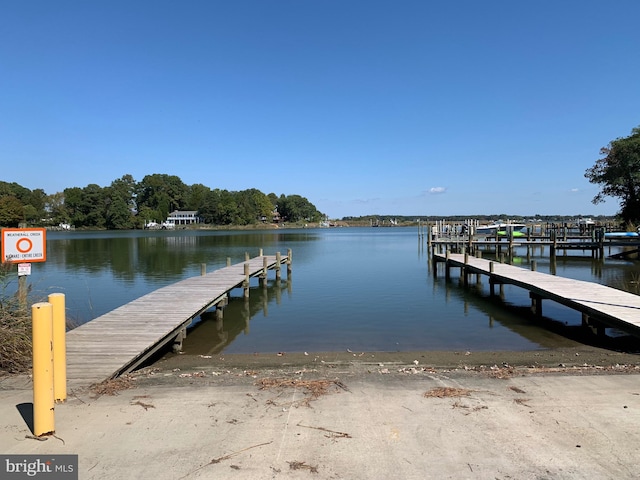 dock area featuring a water view