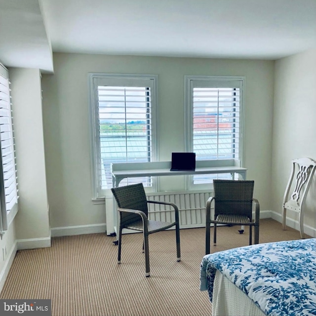 carpeted bedroom featuring baseboards