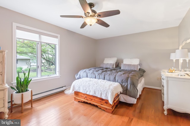 409 Hilltop Rd, Strasburg, PA 17579 - bedroom with light hardwood / wood-style floors, ceiling fan, and a baseboard heating unit