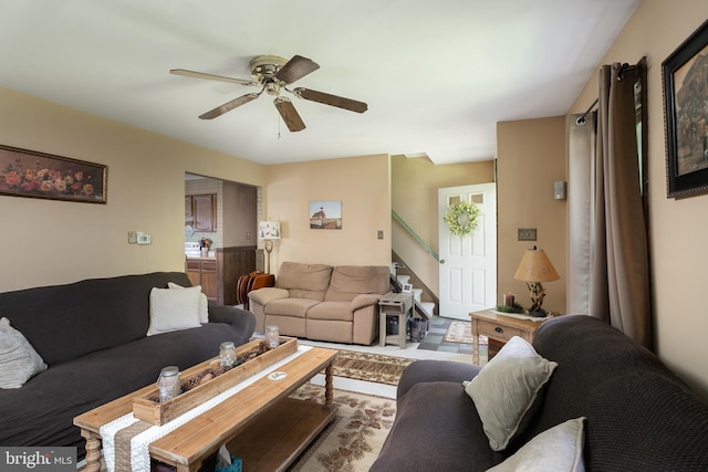 living room with ceiling fan