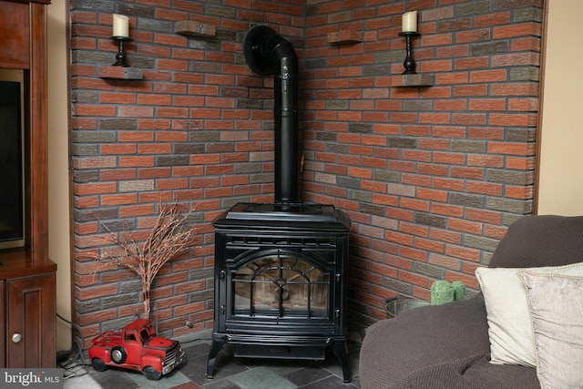 details featuring a wood stove