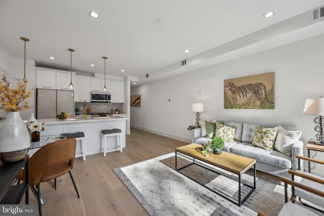 living room featuring light wood-type flooring