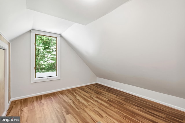 additional living space featuring vaulted ceiling and hardwood / wood-style floors