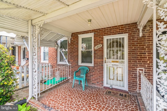 view of terrace featuring covered porch