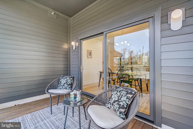 exterior space featuring hardwood / wood-style flooring