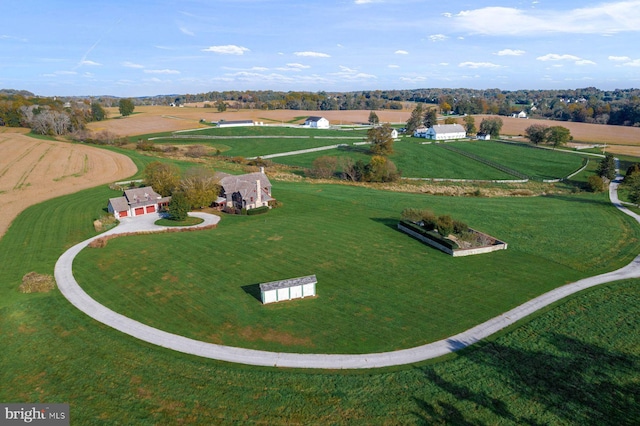 birds eye view of property with a rural view