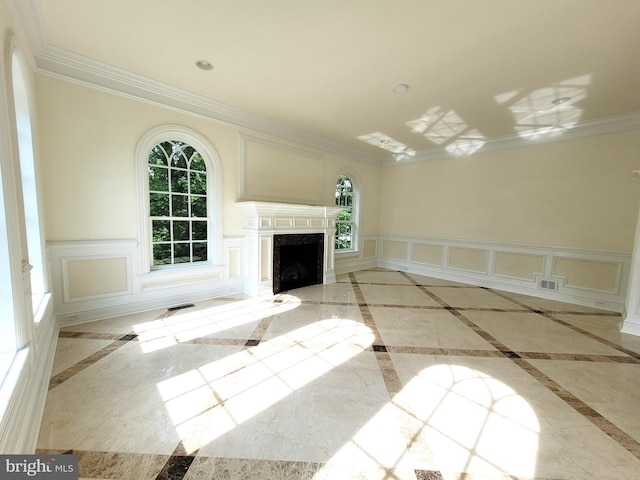 living room featuring ornamental molding