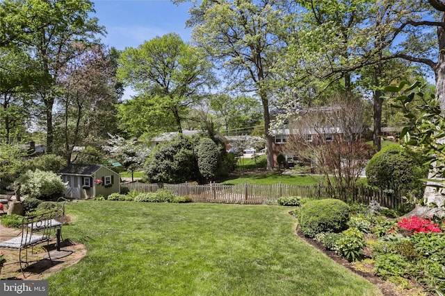 view of yard featuring an outdoor structure and fence private yard