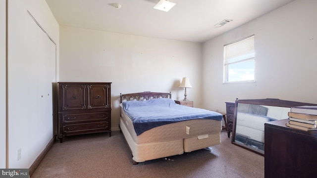 carpeted bedroom with a closet