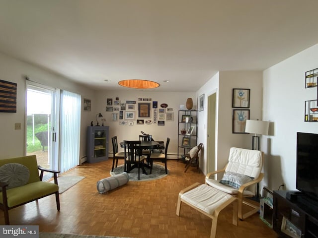 interior space with parquet flooring