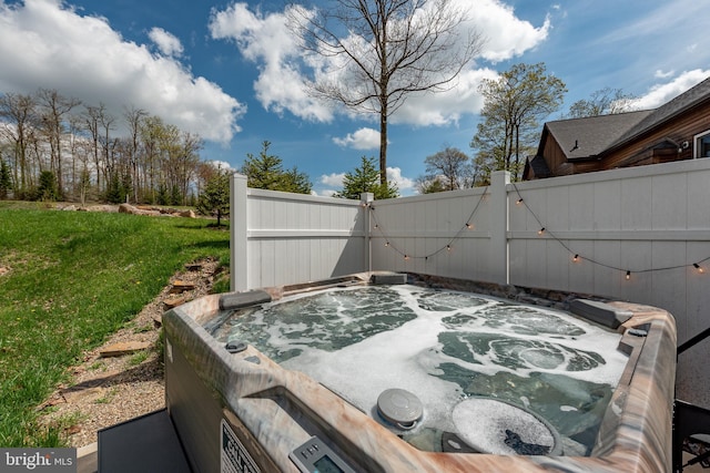 view of patio featuring a hot tub