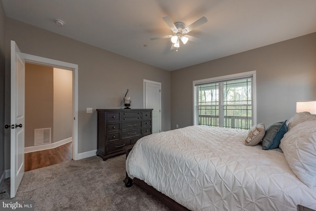 bedroom featuring carpet flooring and ceiling fan