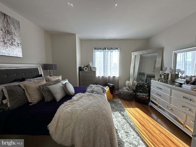 bedroom featuring multiple windows and dark wood-type flooring