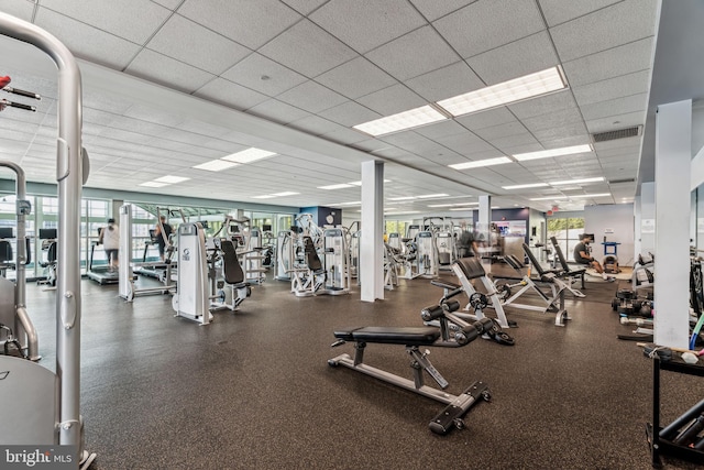 gym with a paneled ceiling