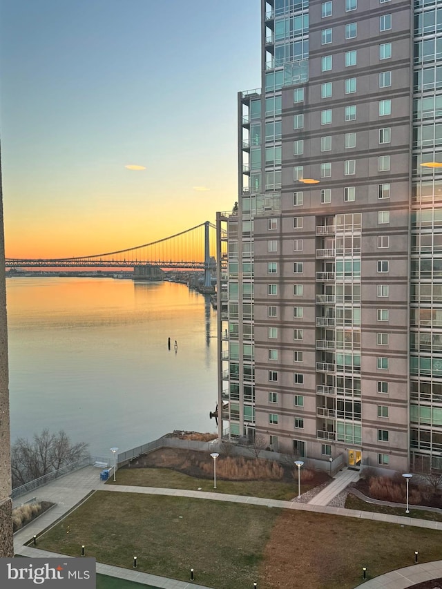 view of dock featuring a water view