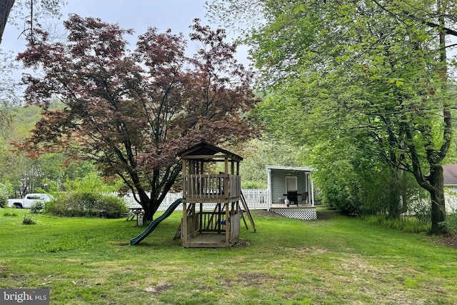 view of yard with a playground