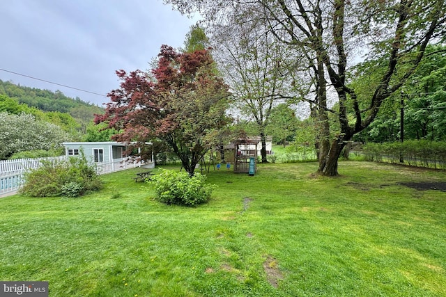 view of yard with a playground