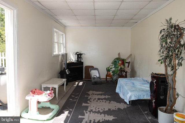 living area with a drop ceiling